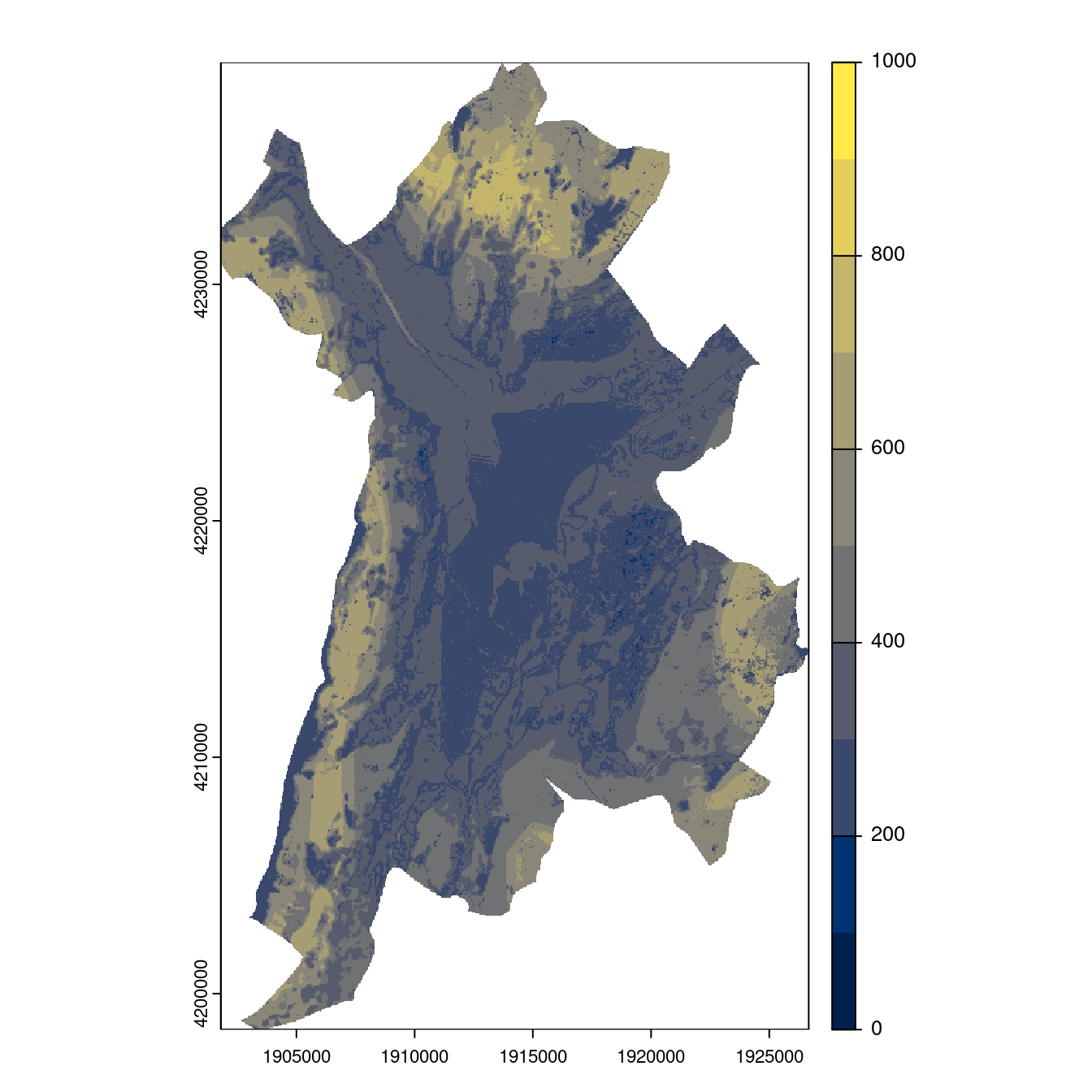Projection des distributions potentielles contemporaine et futures jusqu'à l'horizon 2100 sous le scénario SSP5-8.5 (modèle d'ensemble, GCM IPSL).