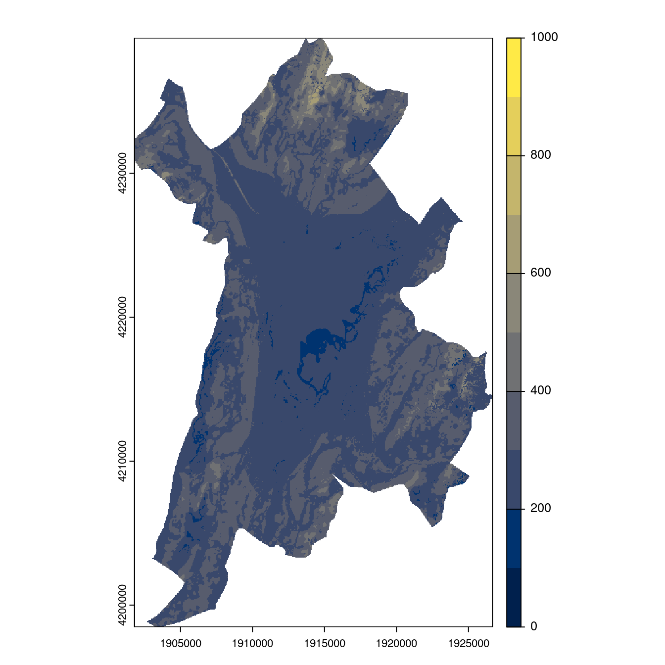 Projection des distributions potentielles contemporaine et futures jusqu'à l'horizon 2100 sous le scénario SSP5-8.5 (modèle d'ensemble, GCM IPSL).