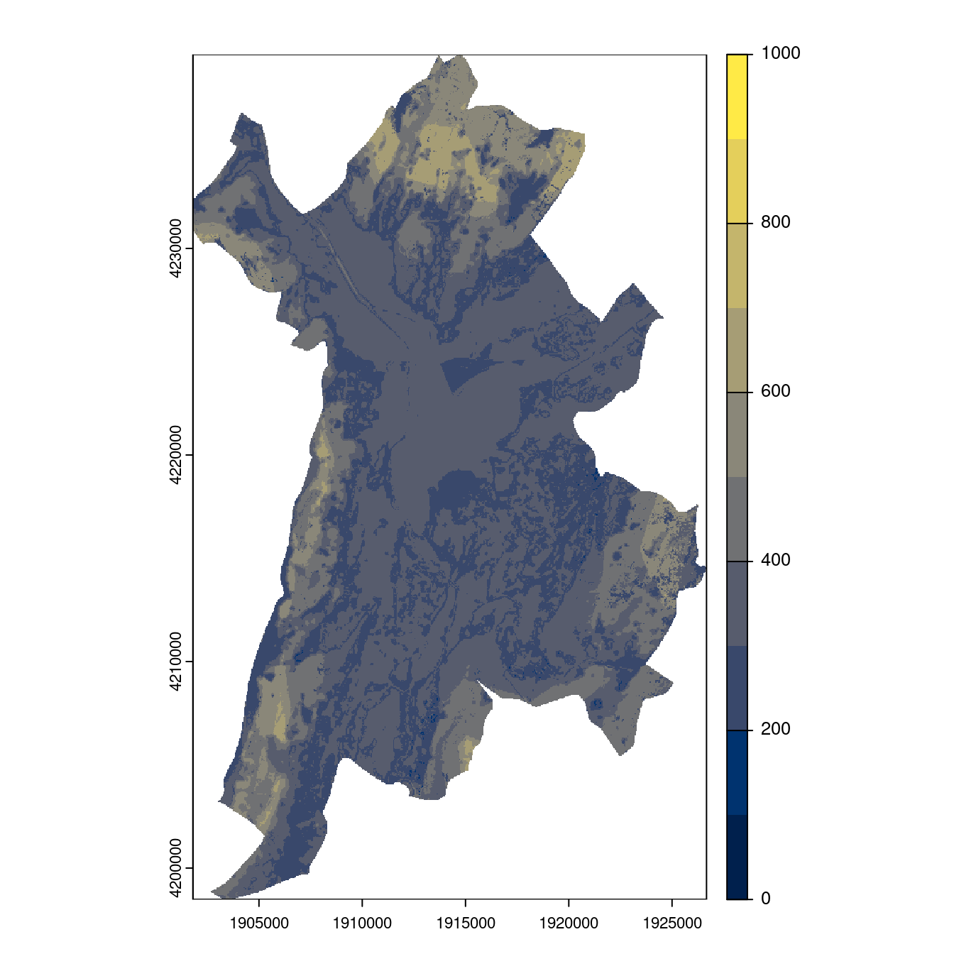 Projection des distributions potentielles contemporaine et futures jusqu'à l'horizon 2100 sous le scénario SSP5-8.5 (modèle d'ensemble, GCM IPSL).