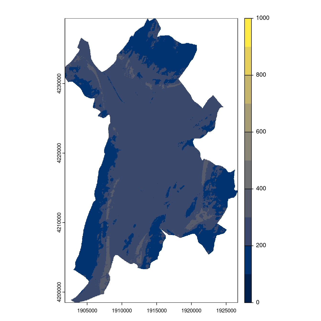 Projection des distributions potentielles contemporaine et futures jusqu'à l'horizon 2100 sous le scénario SSP5-8.5 (modèle d'ensemble, GCM IPSL).