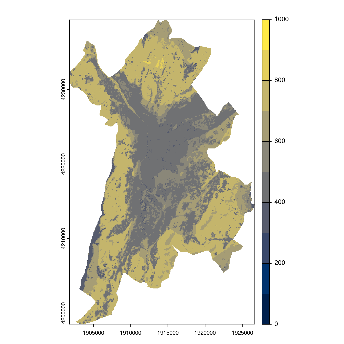 Projection des distributions potentielles contemporaine et futures jusqu'à l'horizon 2100 sous le scénario SSP5-8.5 (modèle d'ensemble, GCM IPSL).