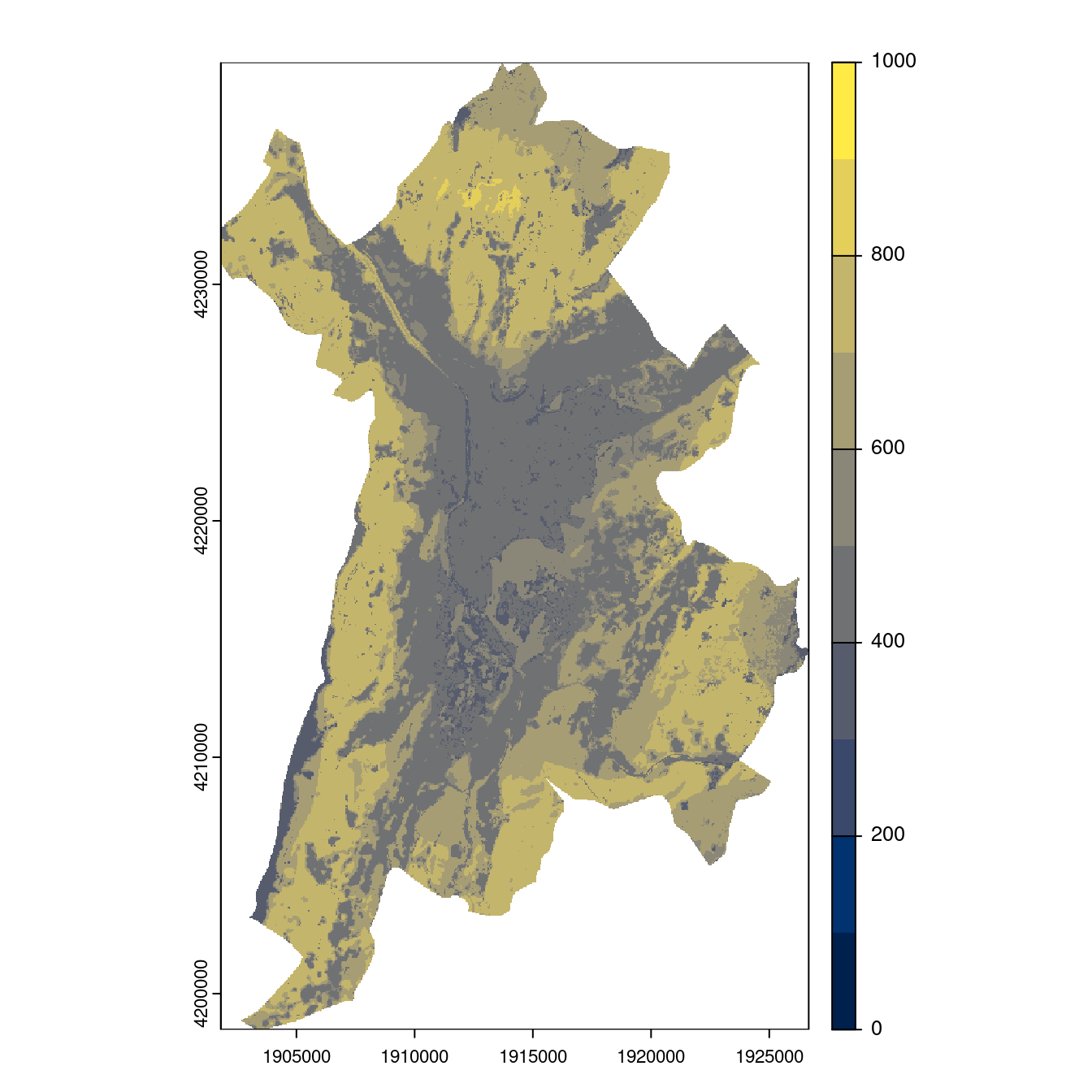 Projection des distributions potentielles contemporaine et futures jusqu'à l'horizon 2100 sous le scénario SSP5-8.5 (modèle d'ensemble, GCM IPSL).