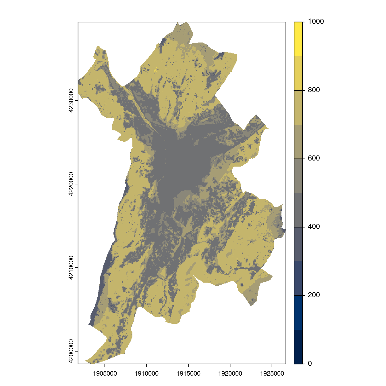 Projection des distributions potentielles contemporaine et futures jusqu'à l'horizon 2100 sous le scénario SSP5-8.5 (modèle d'ensemble, GCM IPSL).