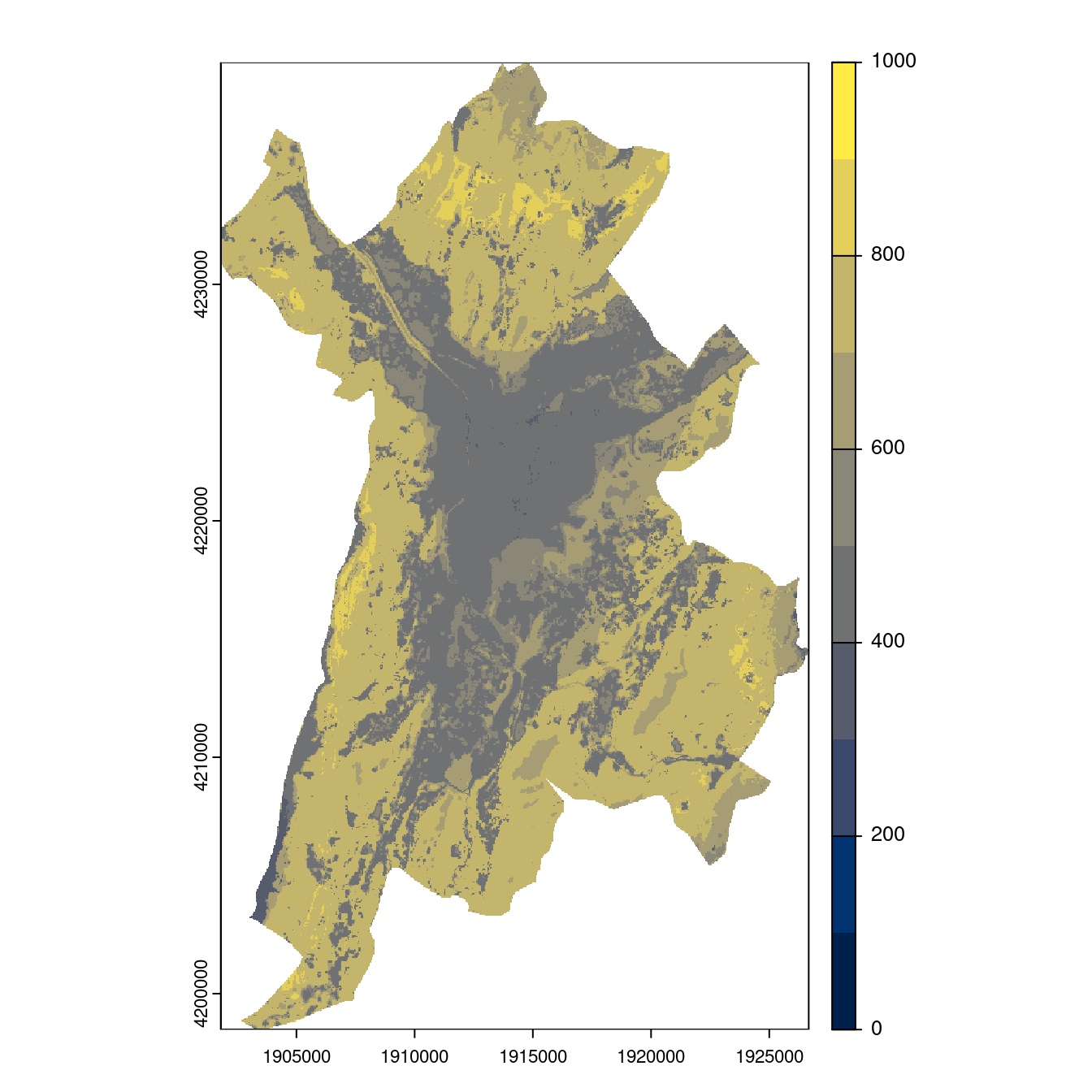 Projection des distributions potentielles contemporaine et futures jusqu'à l'horizon 2100 sous le scénario SSP5-8.5 (modèle d'ensemble, GCM IPSL).