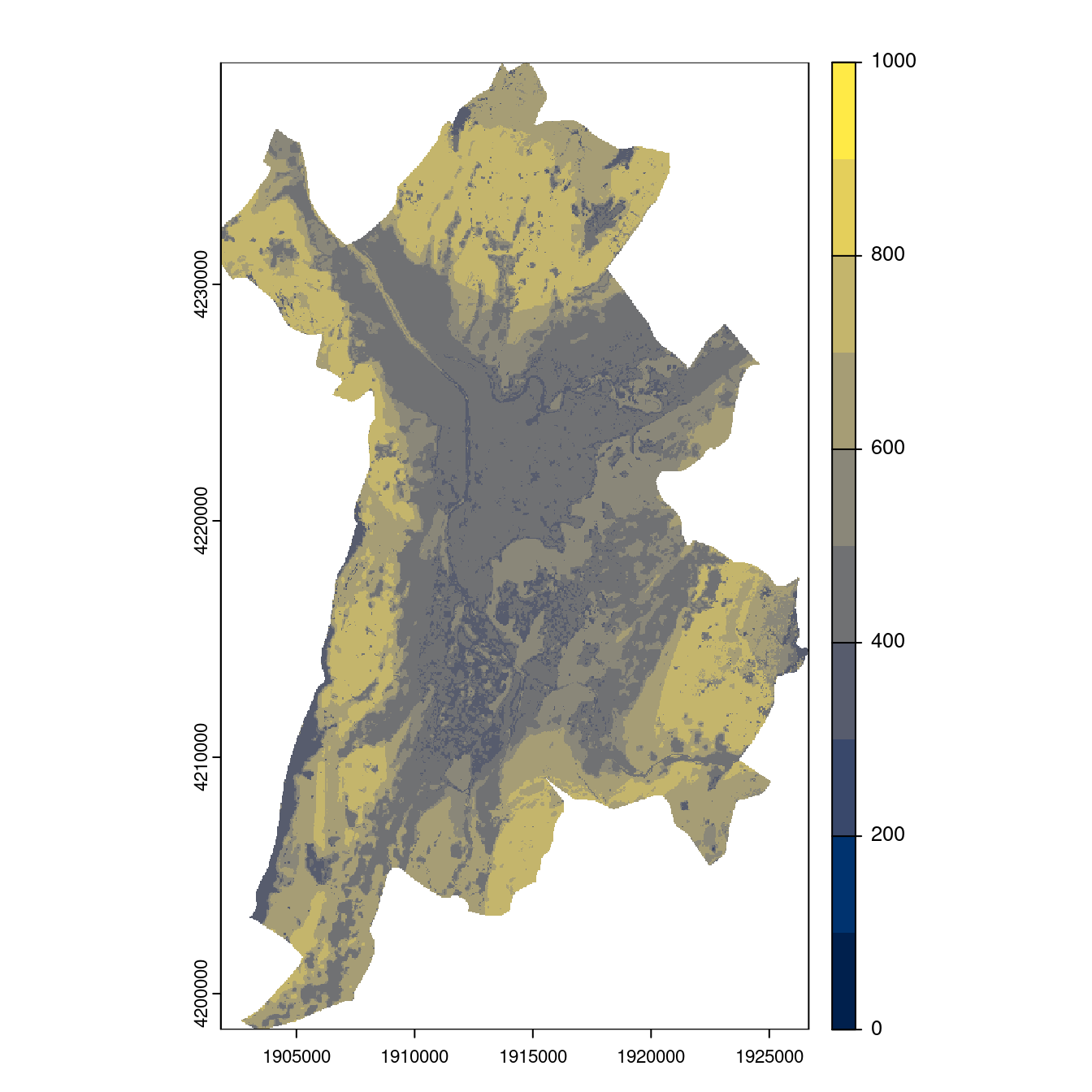 Projection des distributions potentielles contemporaine et futures jusqu'à l'horizon 2100 sous le scénario SSP5-8.5 (modèle d'ensemble, GCM IPSL).