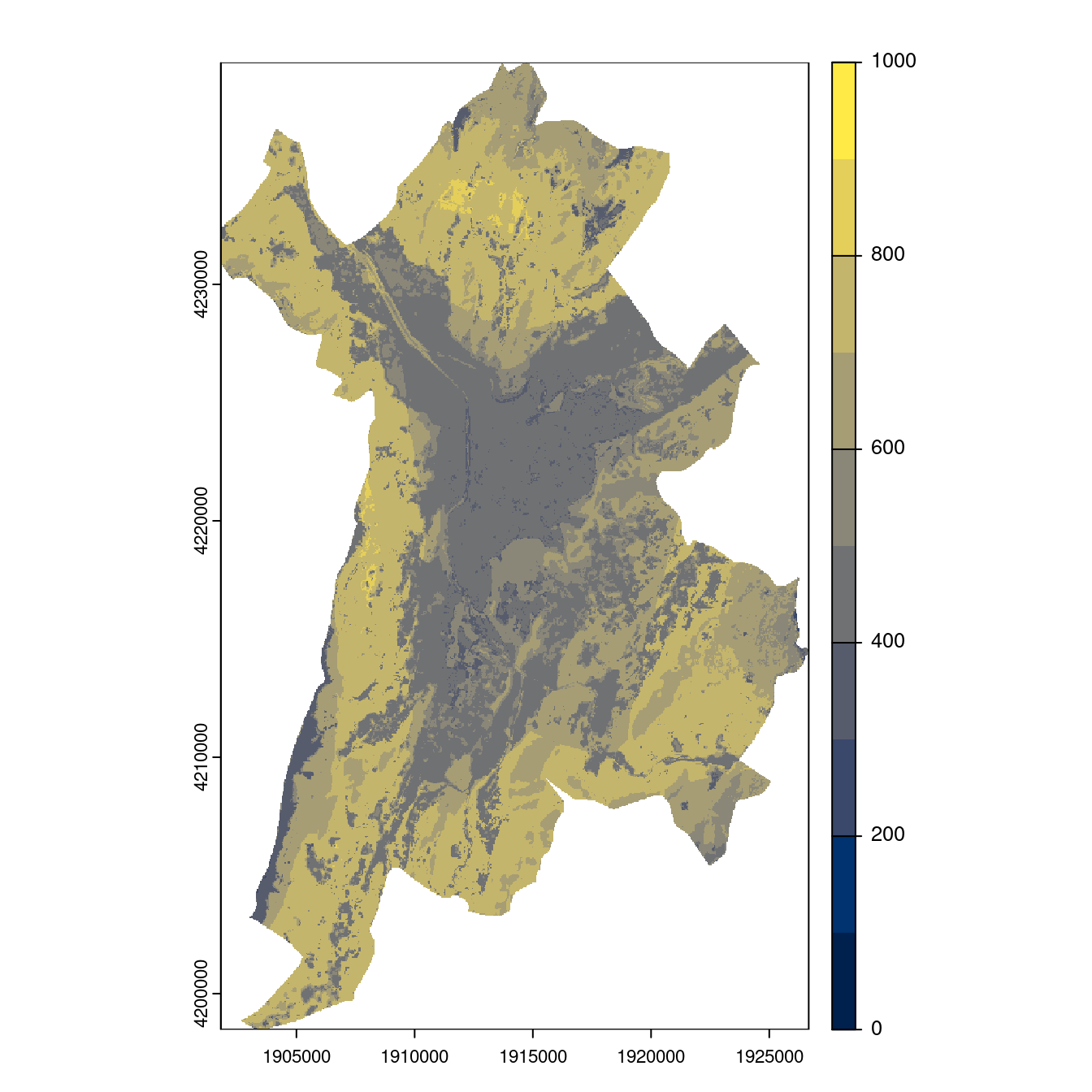 Projection des distributions potentielles contemporaine et futures jusqu'à l'horizon 2100 sous le scénario SSP5-8.5 (modèle d'ensemble, GCM IPSL).