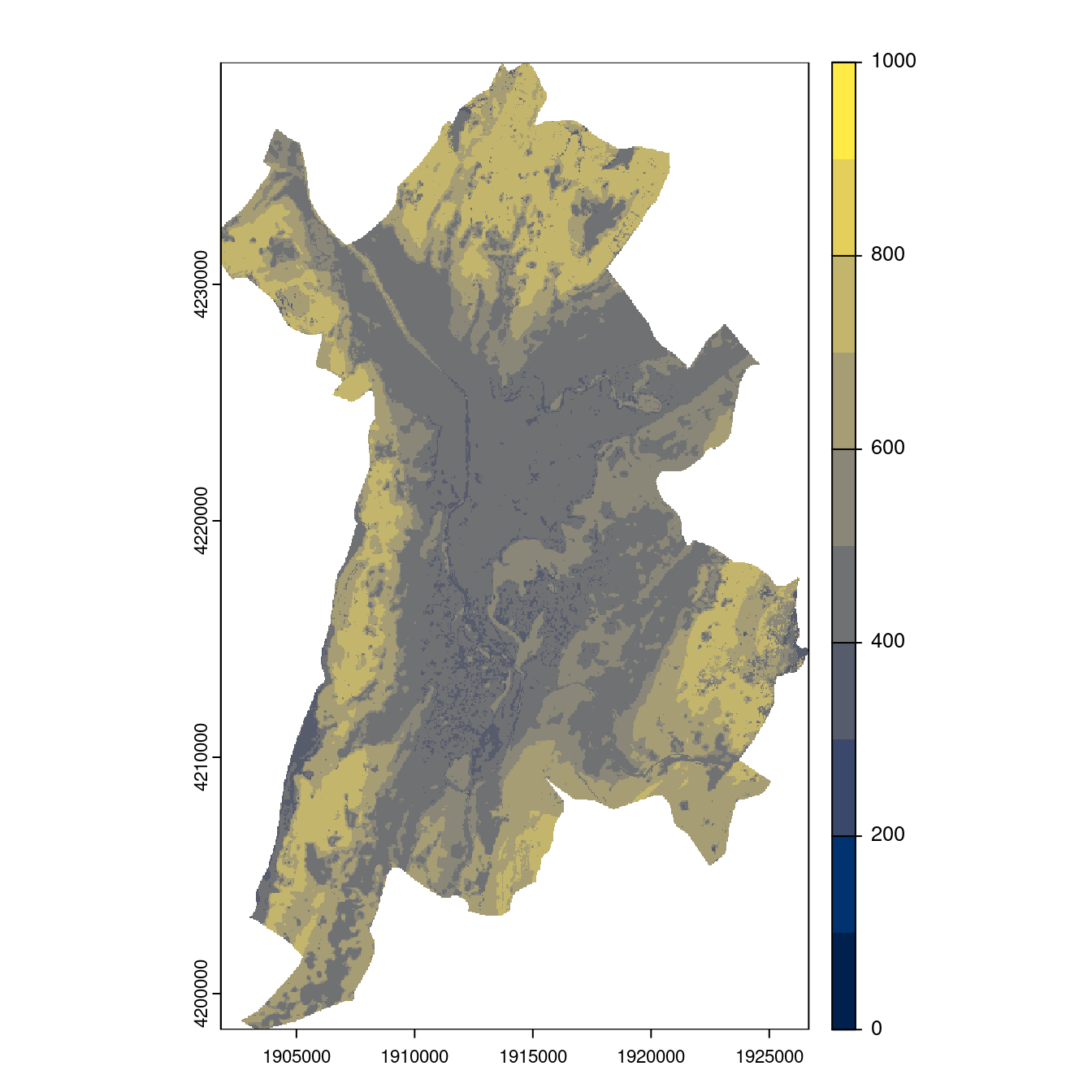 Projection des distributions potentielles contemporaine et futures jusqu'à l'horizon 2100 sous le scénario SSP5-8.5 (modèle d'ensemble, GCM IPSL).