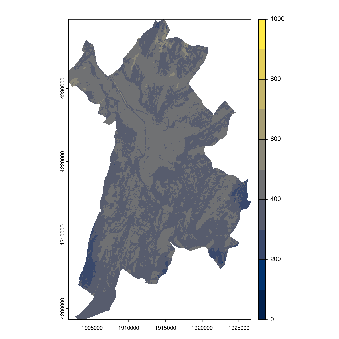 Projection des distributions potentielles contemporaine et futures jusqu'à l'horizon 2100 sous le scénario SSP5-8.5 (modèle d'ensemble, GCM IPSL).