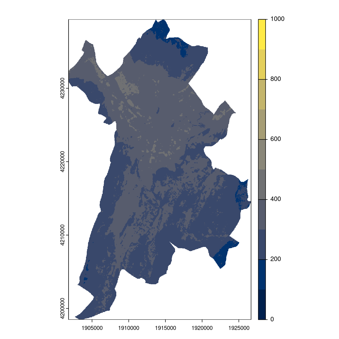 Projection des distributions potentielles contemporaine et futures jusqu'à l'horizon 2100 sous le scénario SSP5-8.5 (modèle d'ensemble, GCM IPSL).