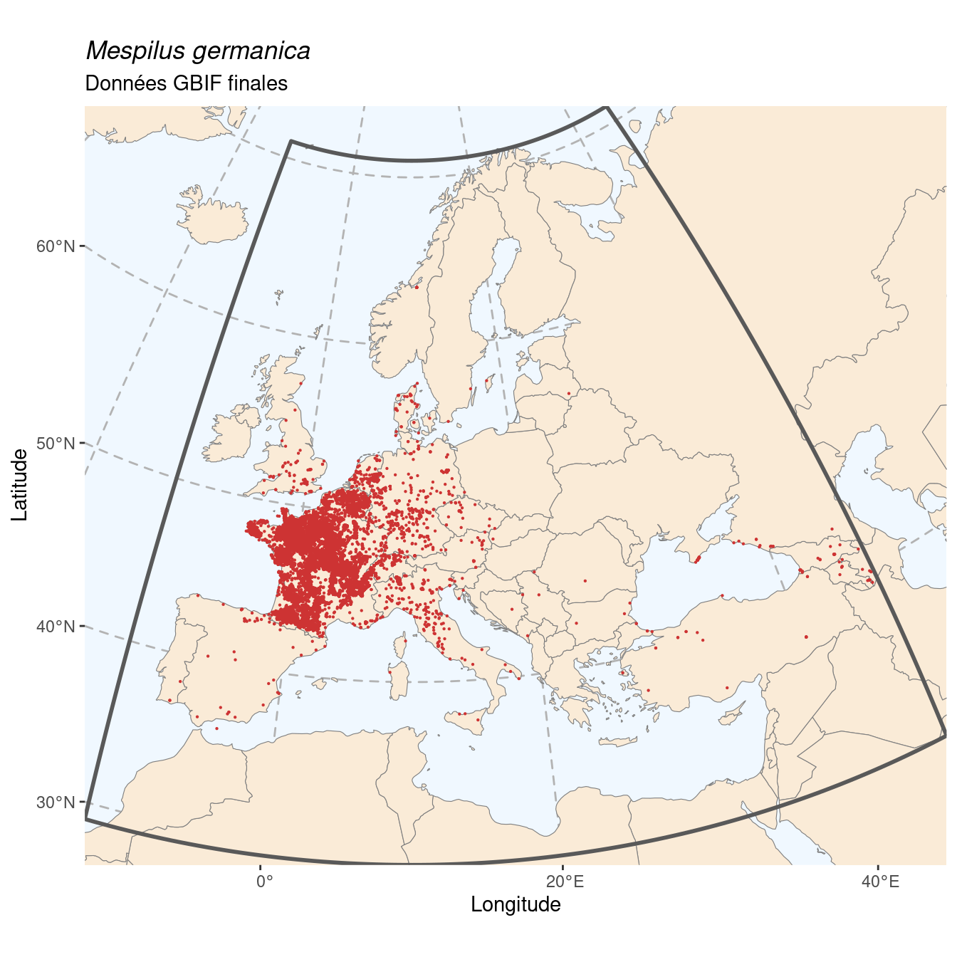 Occurrence de Mespilus germanica dans la région d'endémisme après sous-échantillonnage éventuel.