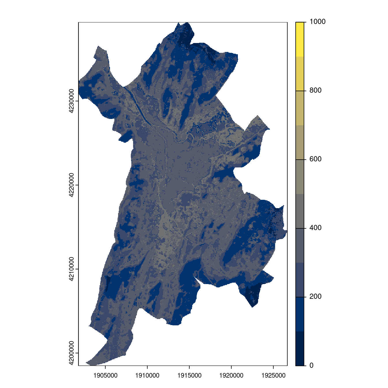Projection des distributions potentielles contemporaine et futures jusqu'à l'horizon 2100 sous le scénario SSP5-8.5 (modèle d'ensemble, GCM IPSL).