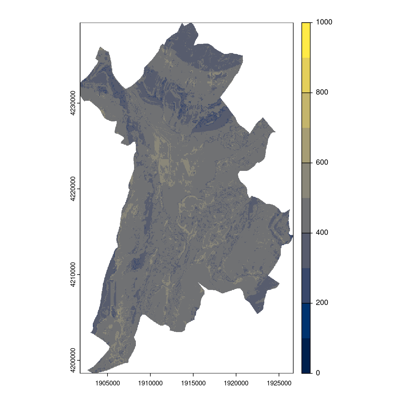 Projection des distributions potentielles contemporaine et futures jusqu'à l'horizon 2100 sous le scénario SSP5-8.5 (modèle d'ensemble, GCM IPSL).