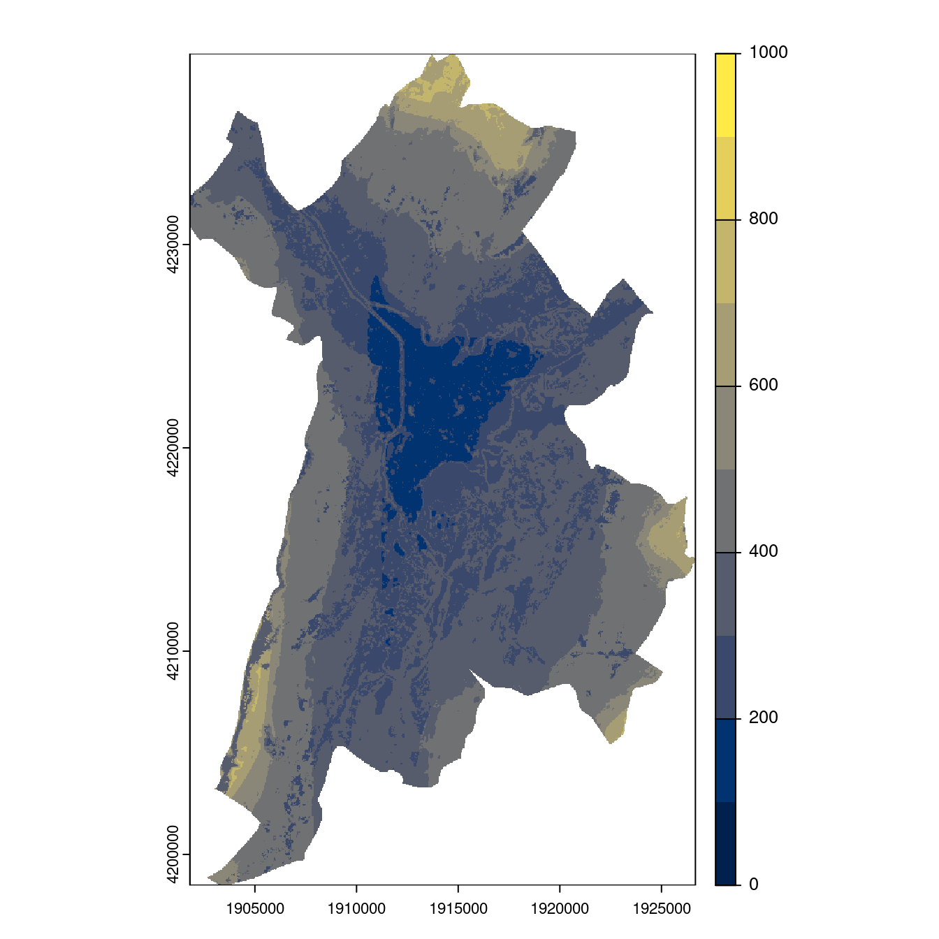 Projection des distributions potentielles contemporaine et futures jusqu'à l'horizon 2100 sous le scénario SSP5-8.5 (modèle d'ensemble, GCM IPSL).