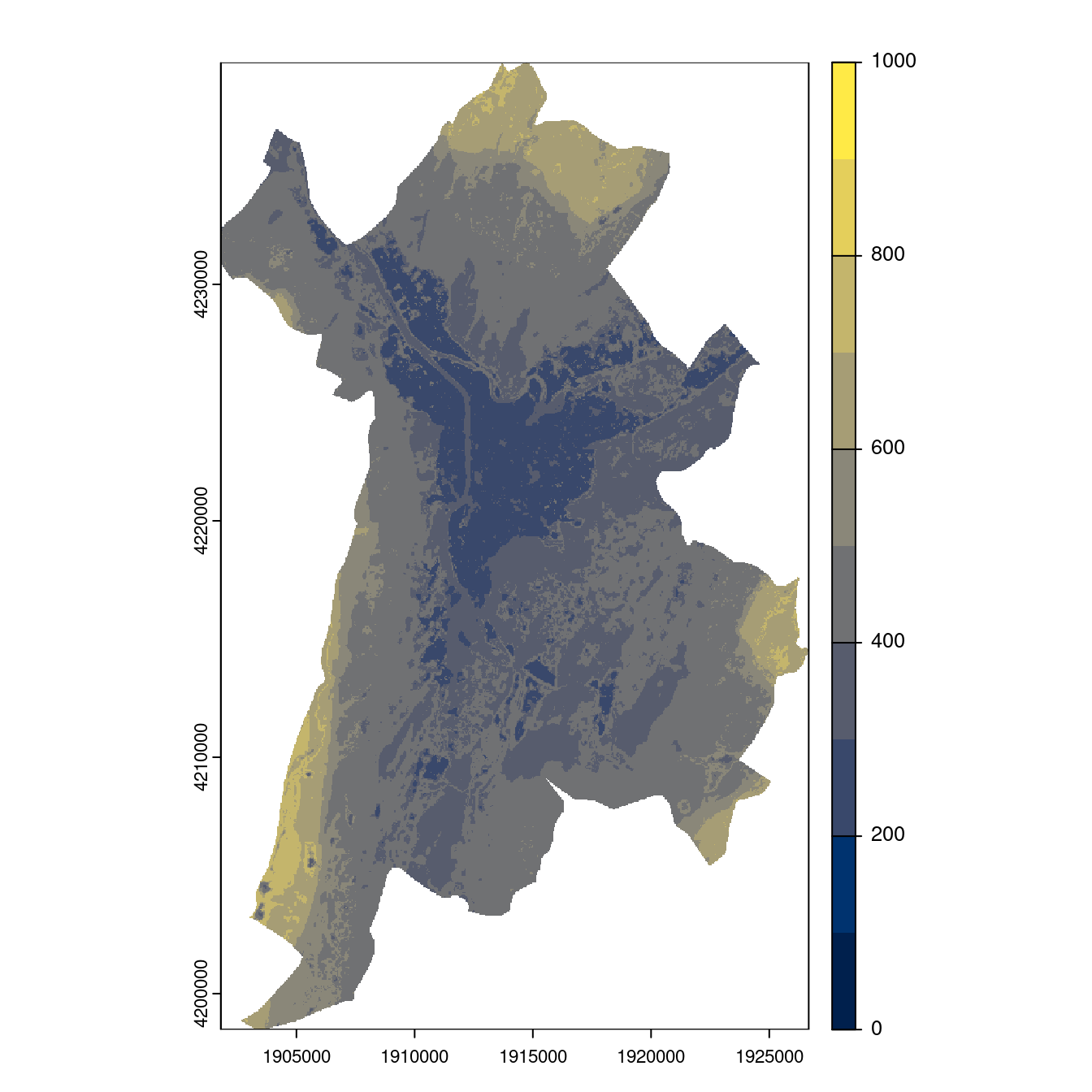 Projection des distributions potentielles contemporaine et futures jusqu'à l'horizon 2100 sous le scénario SSP5-8.5 (modèle d'ensemble, GCM IPSL).