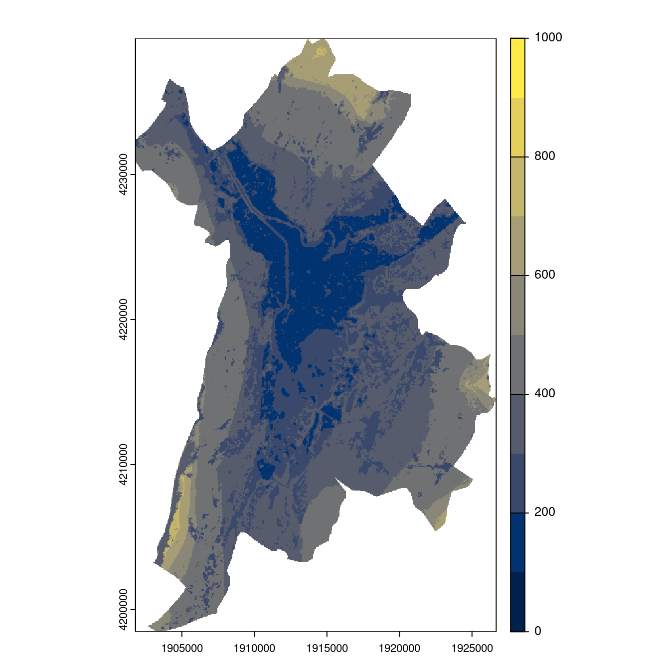 Projection des distributions potentielles contemporaine et futures jusqu'à l'horizon 2100 sous le scénario SSP5-8.5 (modèle d'ensemble, GCM IPSL).