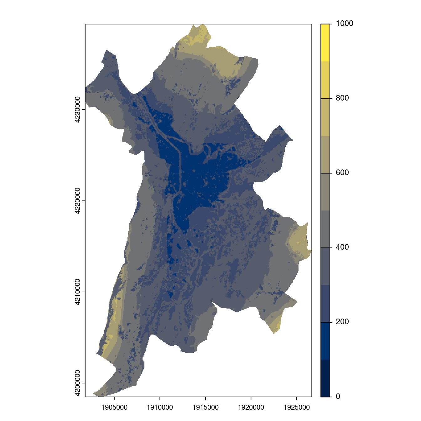 Projection des distributions potentielles contemporaine et futures jusqu'à l'horizon 2100 sous le scénario SSP5-8.5 (modèle d'ensemble, GCM IPSL).