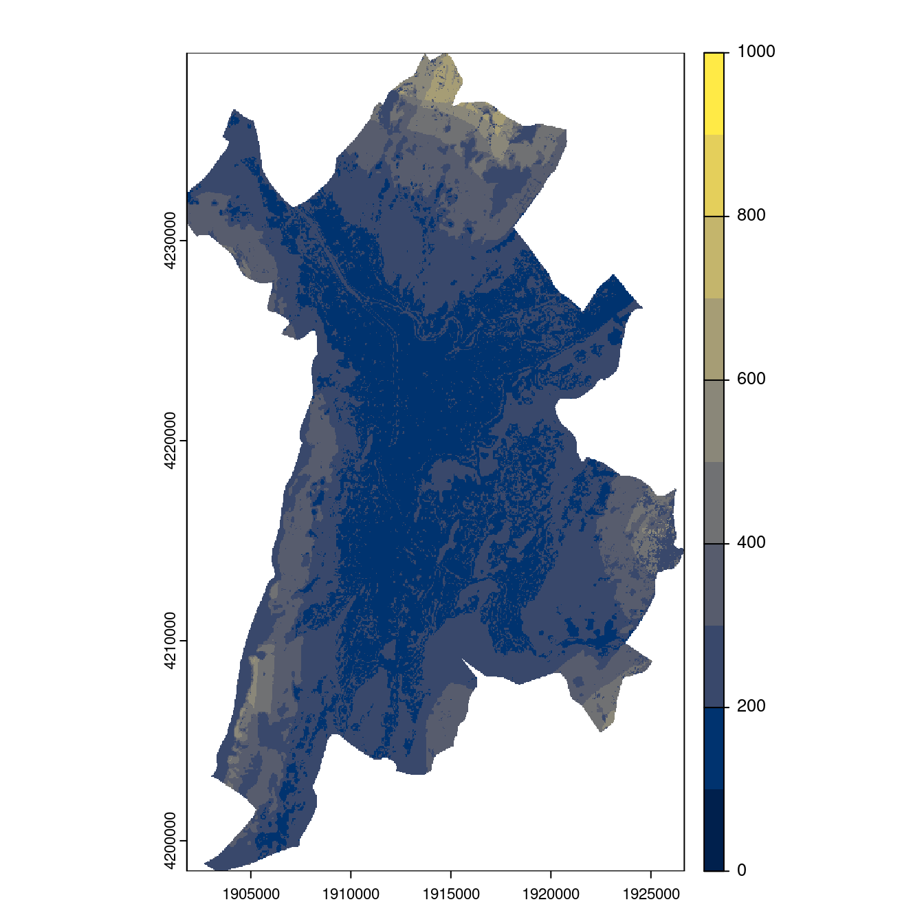 Projection des distributions potentielles contemporaine et futures jusqu'à l'horizon 2100 sous le scénario SSP5-8.5 (modèle d'ensemble, GCM IPSL).