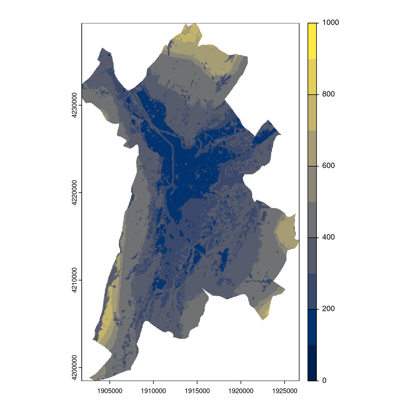 Projection des distributions potentielles contemporaine et futures jusqu'à l'horizon 2100 sous le scénario SSP5-8.5 (modèle d'ensemble, GCM IPSL).