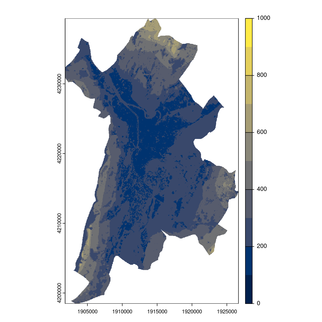 Projection des distributions potentielles contemporaine et futures jusqu'à l'horizon 2100 sous le scénario SSP5-8.5 (modèle d'ensemble, GCM IPSL).