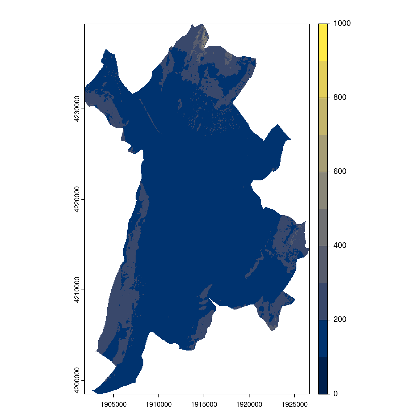Projection des distributions potentielles contemporaine et futures jusqu'à l'horizon 2100 sous le scénario SSP5-8.5 (modèle d'ensemble, GCM IPSL).
