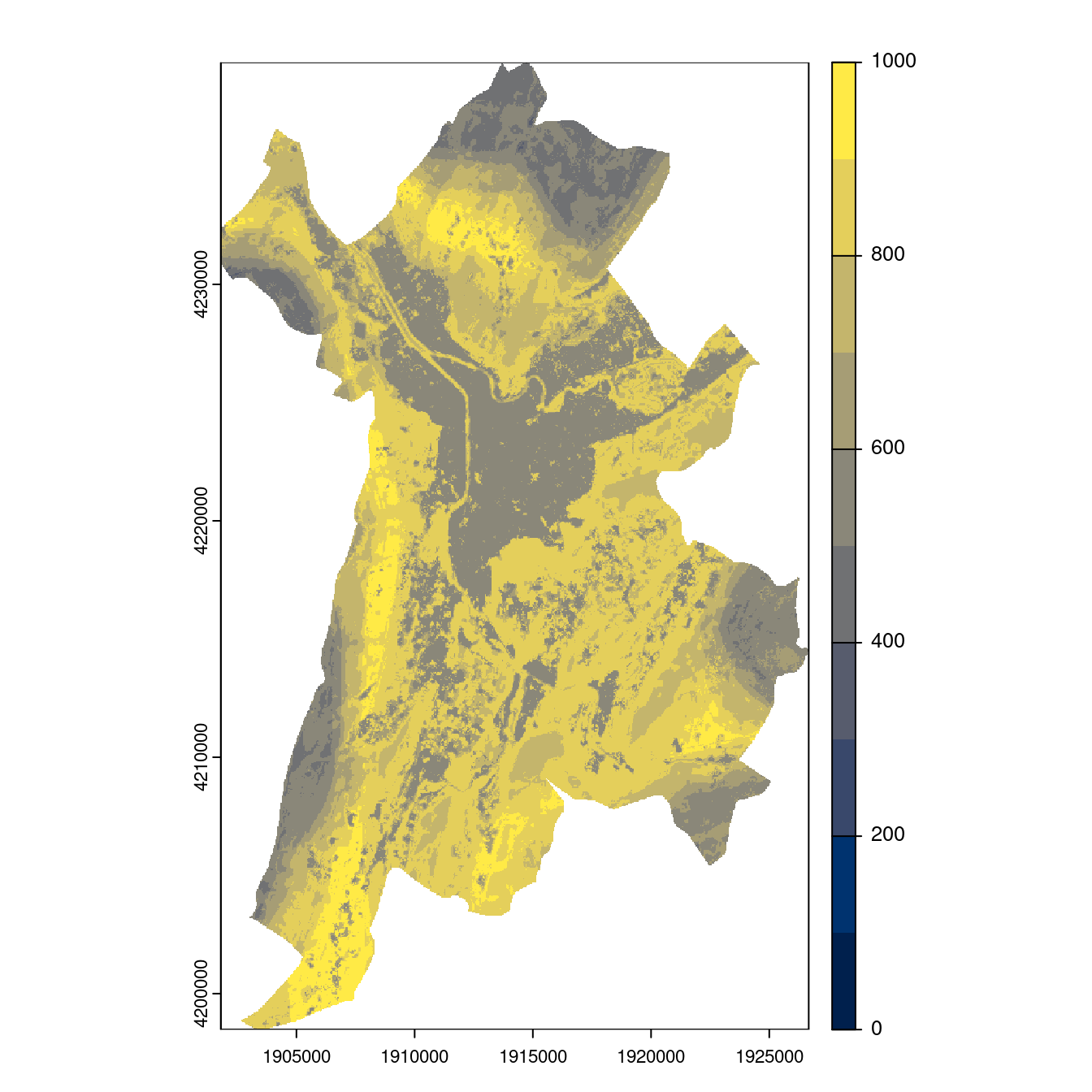 Projection des distributions potentielles contemporaine et futures jusqu'à l'horizon 2100 sous le scénario SSP5-8.5 (modèle d'ensemble, GCM IPSL).