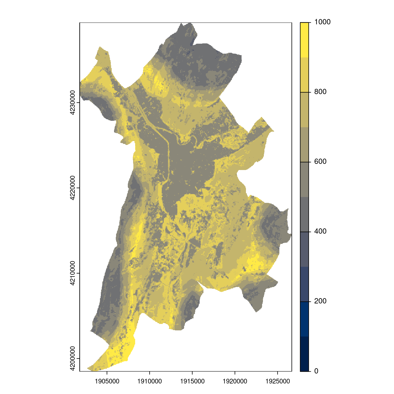 Projection des distributions potentielles contemporaine et futures jusqu'à l'horizon 2100 sous le scénario SSP5-8.5 (modèle d'ensemble, GCM IPSL).