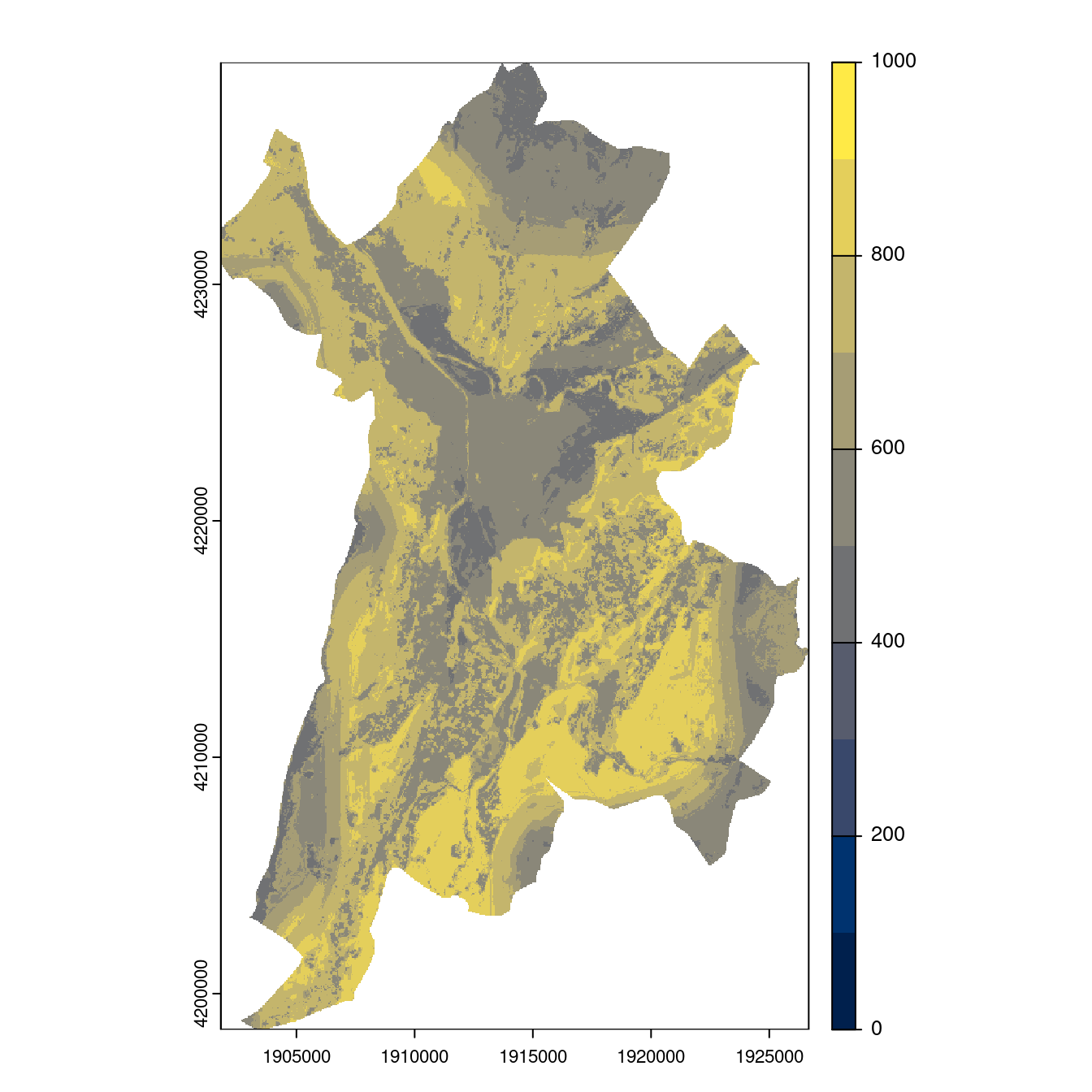 Projection des distributions potentielles contemporaine et futures jusqu'à l'horizon 2100 sous le scénario SSP5-8.5 (modèle d'ensemble, GCM IPSL).