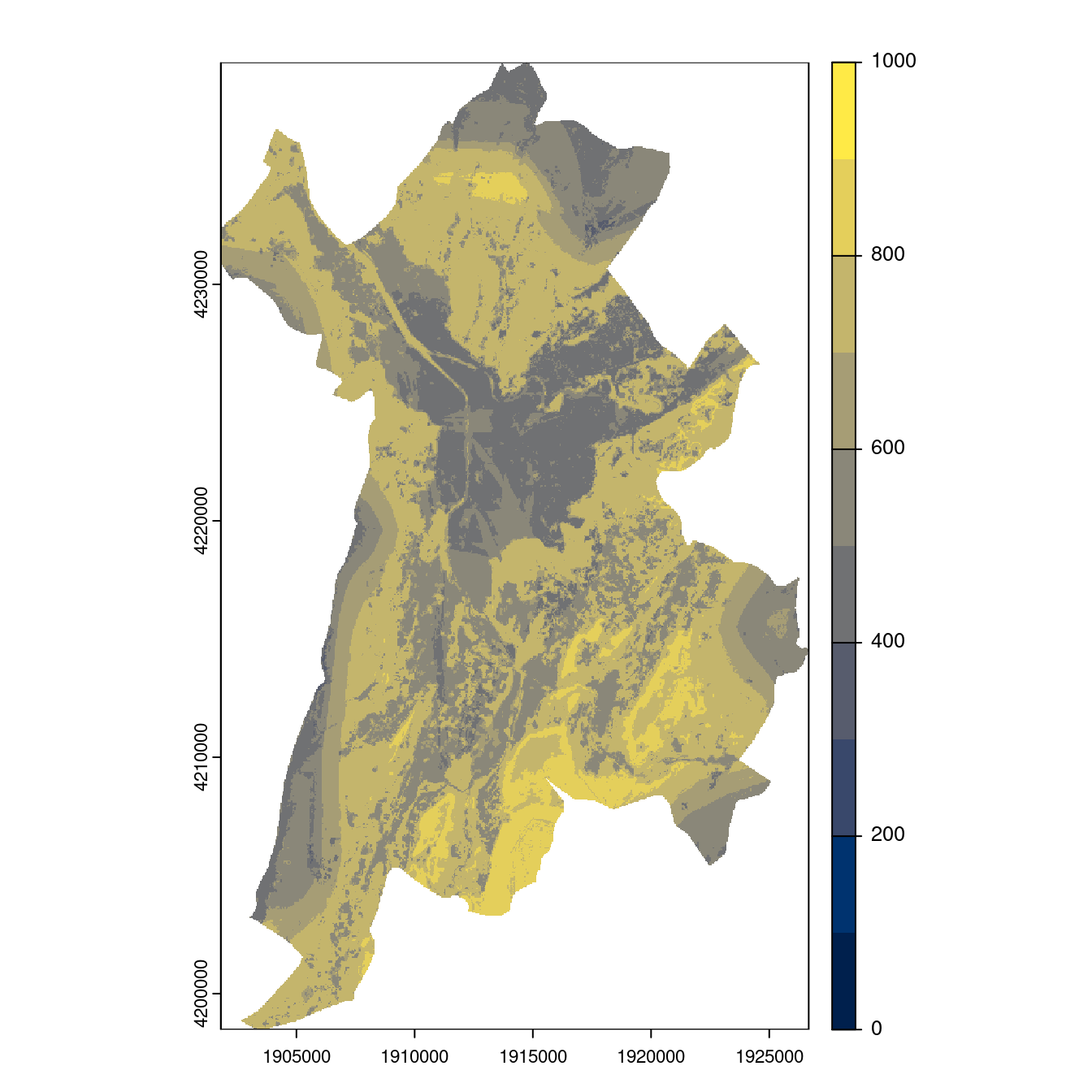 Projection des distributions potentielles contemporaine et futures jusqu'à l'horizon 2100 sous le scénario SSP5-8.5 (modèle d'ensemble, GCM IPSL).