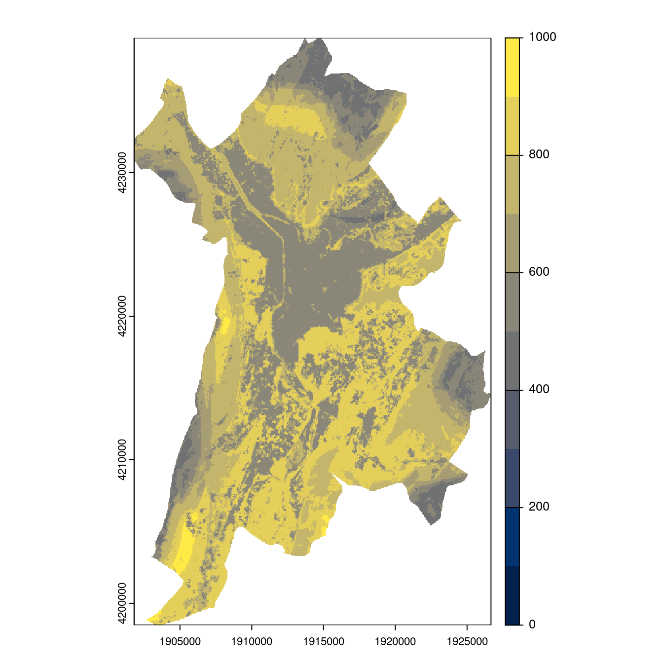 Projection des distributions potentielles contemporaine et futures jusqu'à l'horizon 2100 sous le scénario SSP5-8.5 (modèle d'ensemble, GCM IPSL).