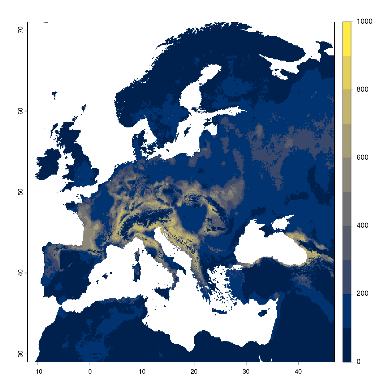 Projection des distributions potentielles futures jusqu'à l'horizon 2100 sous le scénario SSP5-8.5 (modèle d'ensemble).