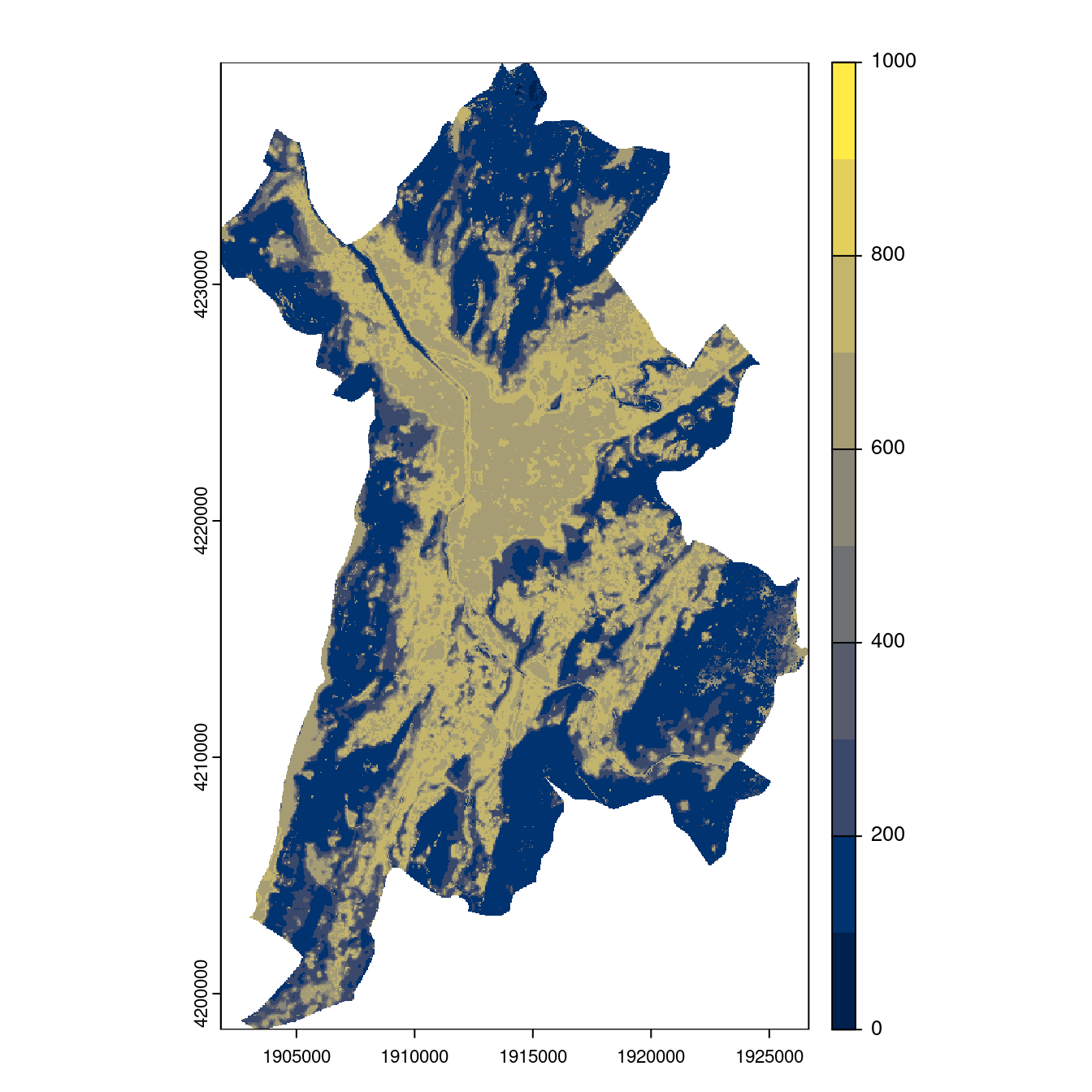 Projection des distributions potentielles contemporaine et futures jusqu'à l'horizon 2100 sous le scénario SSP5-8.5 (modèle d'ensemble, GCM IPSL).