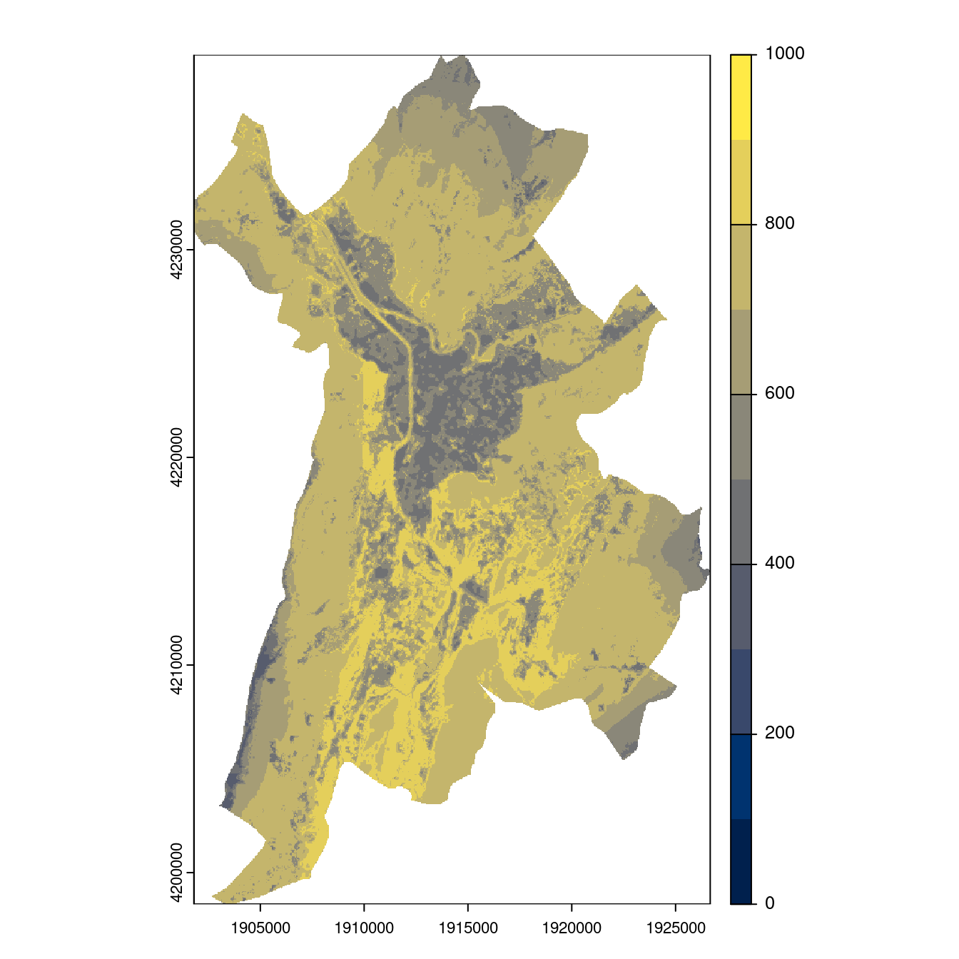 Projection des distributions potentielles contemporaine et futures jusqu'à l'horizon 2100 sous le scénario SSP5-8.5 (modèle d'ensemble, GCM IPSL).
