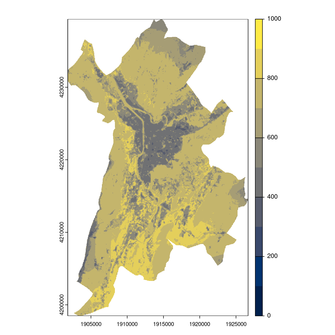 Projection des distributions potentielles contemporaine et futures jusqu'à l'horizon 2100 sous le scénario SSP5-8.5 (modèle d'ensemble, GCM IPSL).