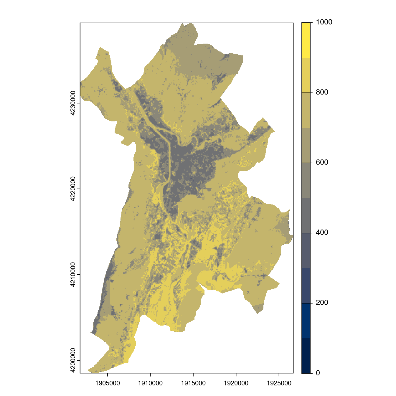 Projection des distributions potentielles contemporaine et futures jusqu'à l'horizon 2100 sous le scénario SSP5-8.5 (modèle d'ensemble, GCM IPSL).