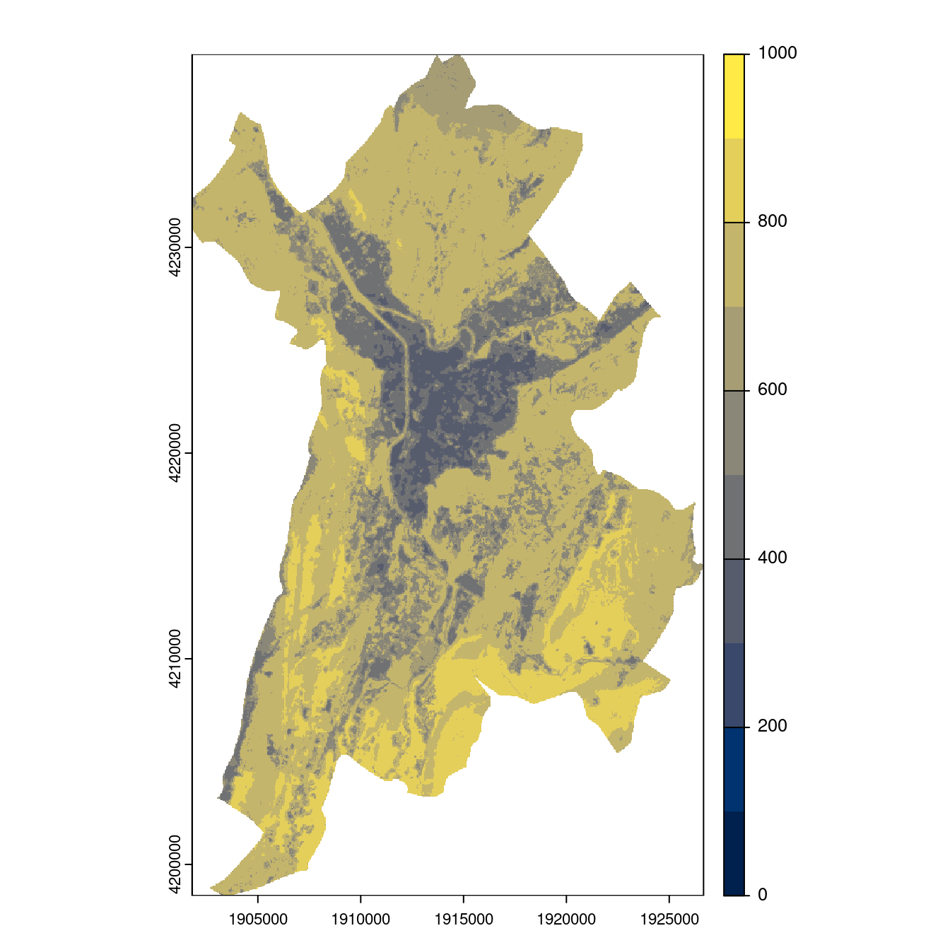 Projection des distributions potentielles contemporaine et futures jusqu'à l'horizon 2100 sous le scénario SSP5-8.5 (modèle d'ensemble, GCM IPSL).