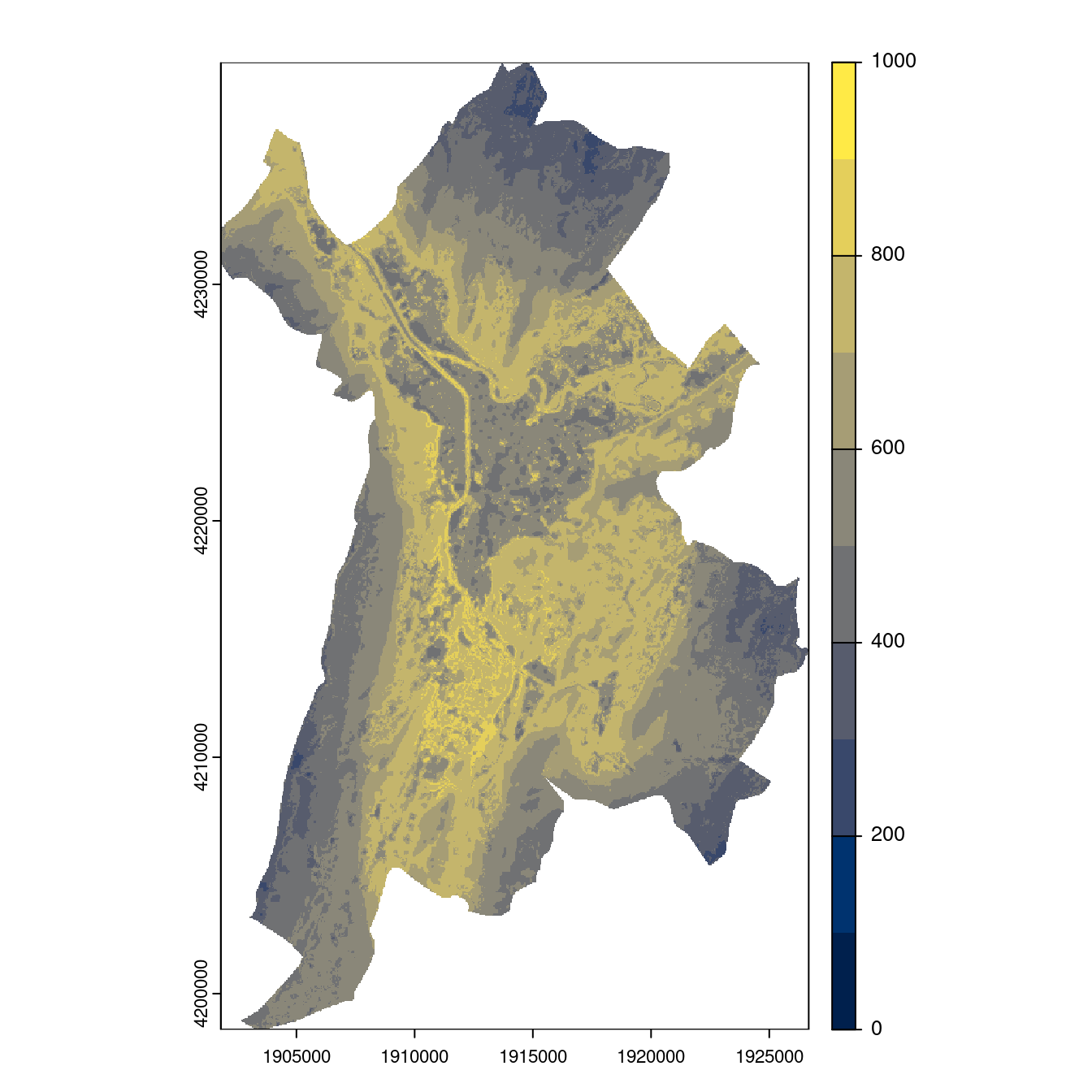 Projection des distributions potentielles contemporaine et futures jusqu'à l'horizon 2100 sous le scénario SSP5-8.5 (modèle d'ensemble, GCM IPSL).