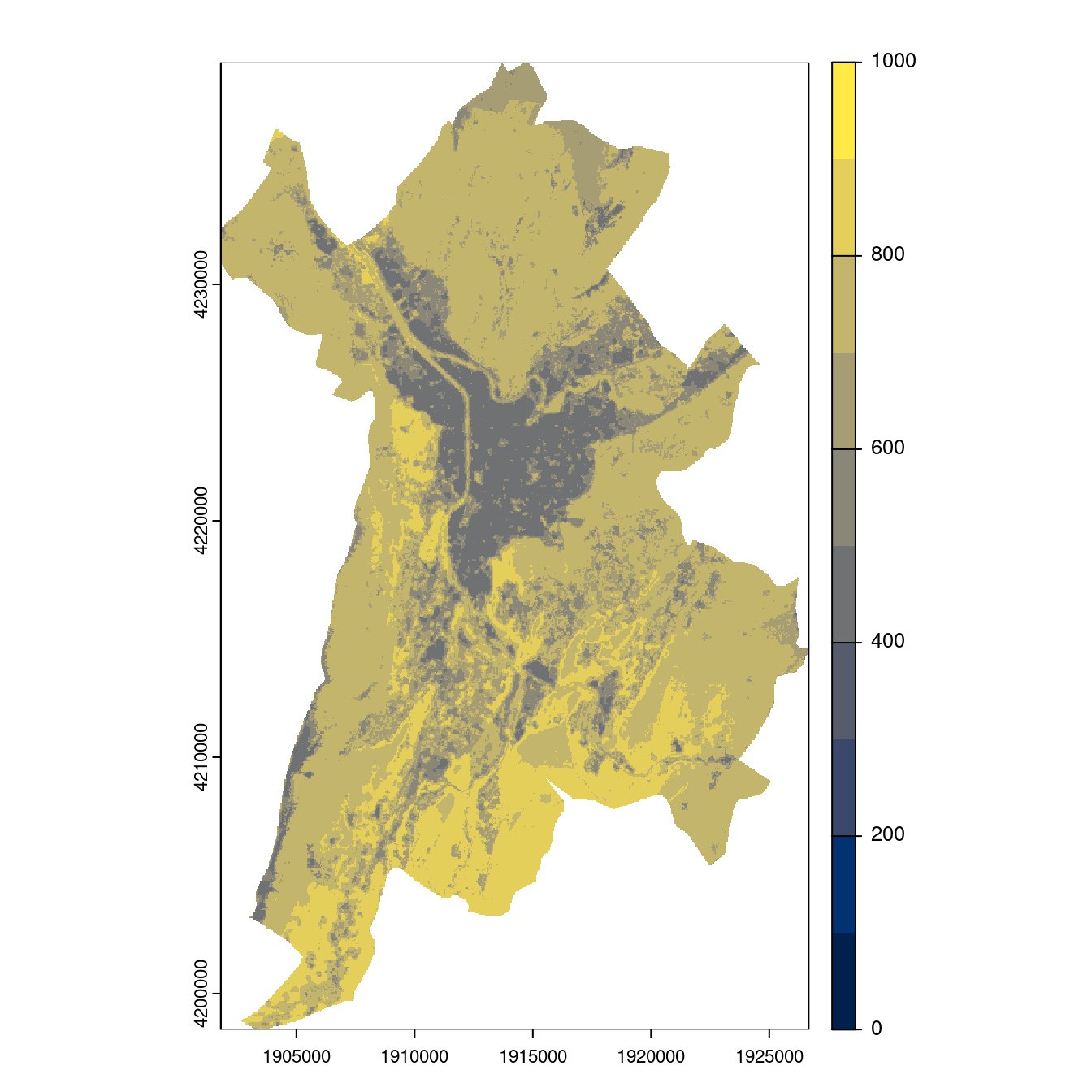 Projection des distributions potentielles contemporaine et futures jusqu'à l'horizon 2100 sous le scénario SSP5-8.5 (modèle d'ensemble, GCM IPSL).