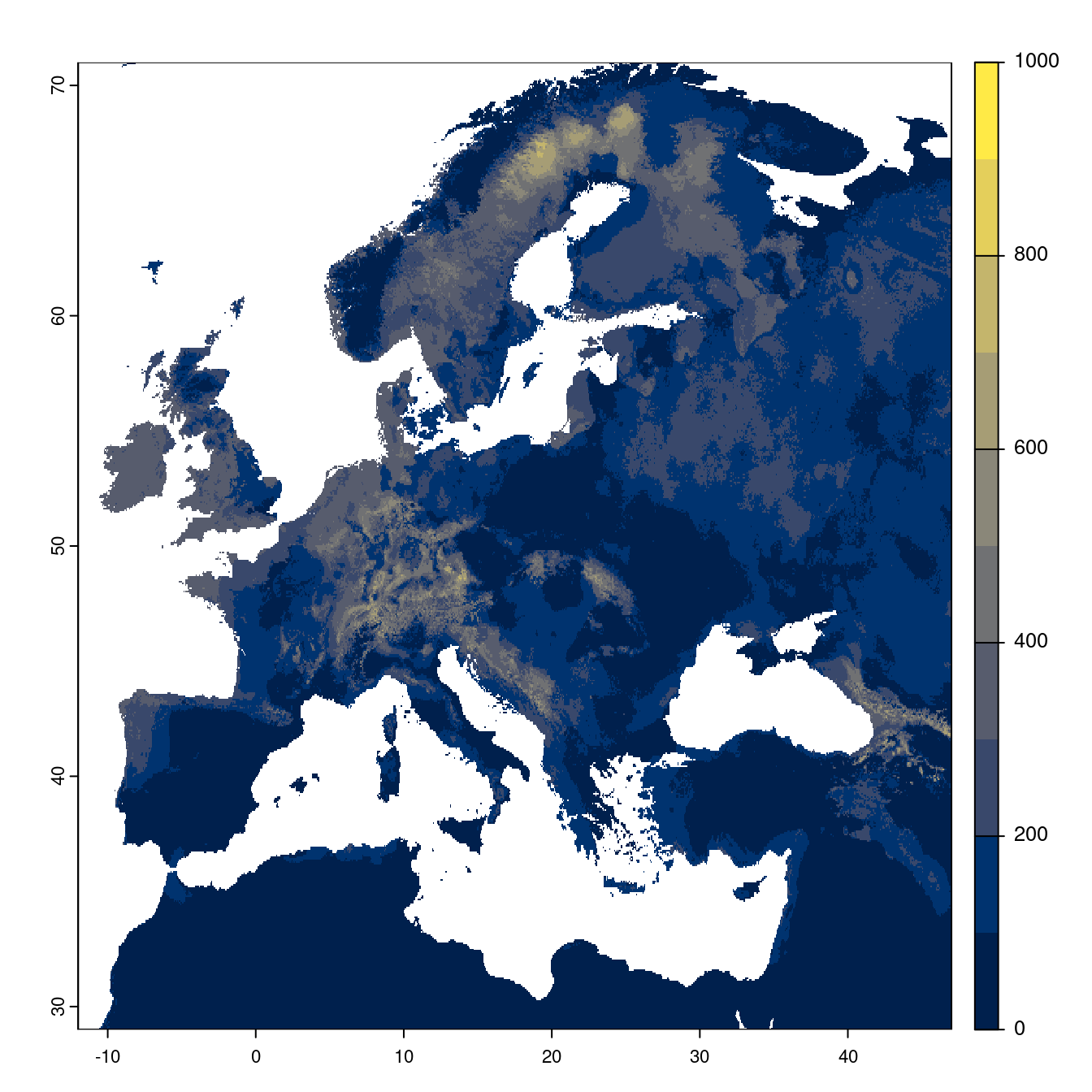 Projection des distributions potentielles futures jusqu'à l'horizon 2100 sous le scénario SSP5-8.5 (modèle d'ensemble).
