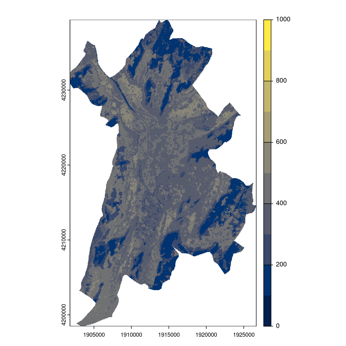 Projection des distributions potentielles contemporaine et futures jusqu'à l'horizon 2100 sous le scénario SSP5-8.5 (modèle d'ensemble, GCM IPSL).