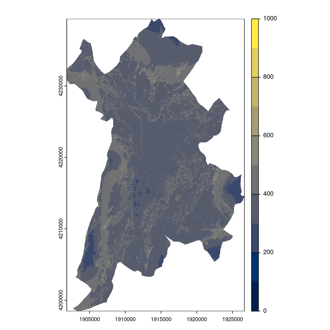 Projection des distributions potentielles contemporaine et futures jusqu'à l'horizon 2100 sous le scénario SSP5-8.5 (modèle d'ensemble, GCM IPSL).