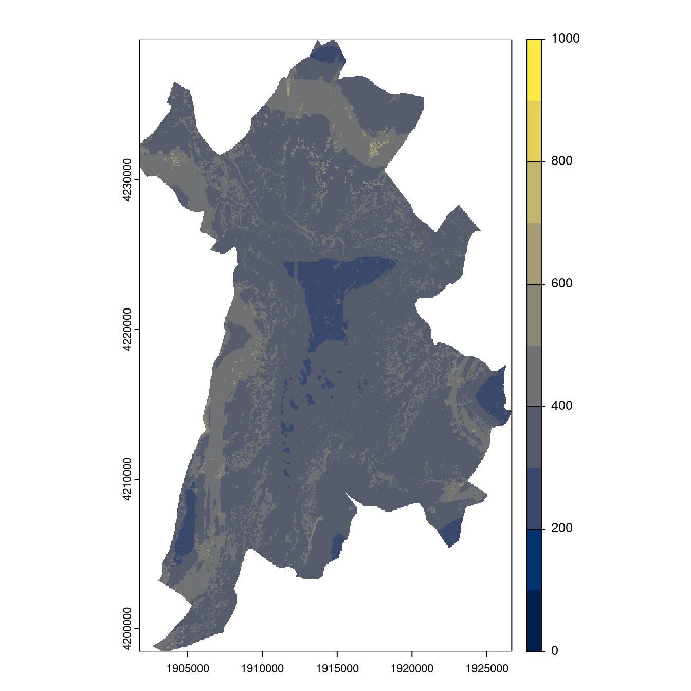 Projection des distributions potentielles contemporaine et futures jusqu'à l'horizon 2100 sous le scénario SSP5-8.5 (modèle d'ensemble, GCM IPSL).