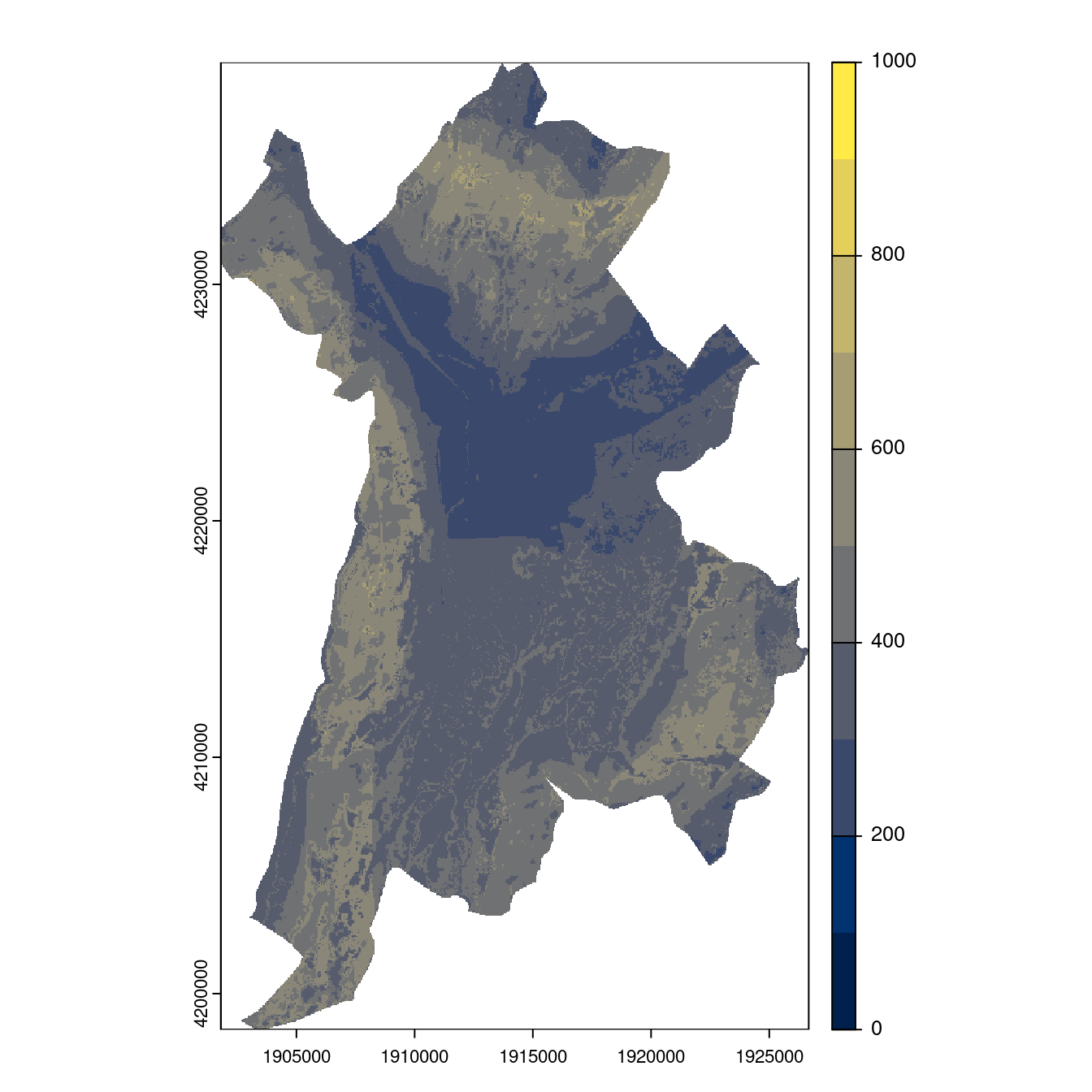 Projection des distributions potentielles contemporaine et futures jusqu'à l'horizon 2100 sous le scénario SSP5-8.5 (modèle d'ensemble, GCM IPSL).