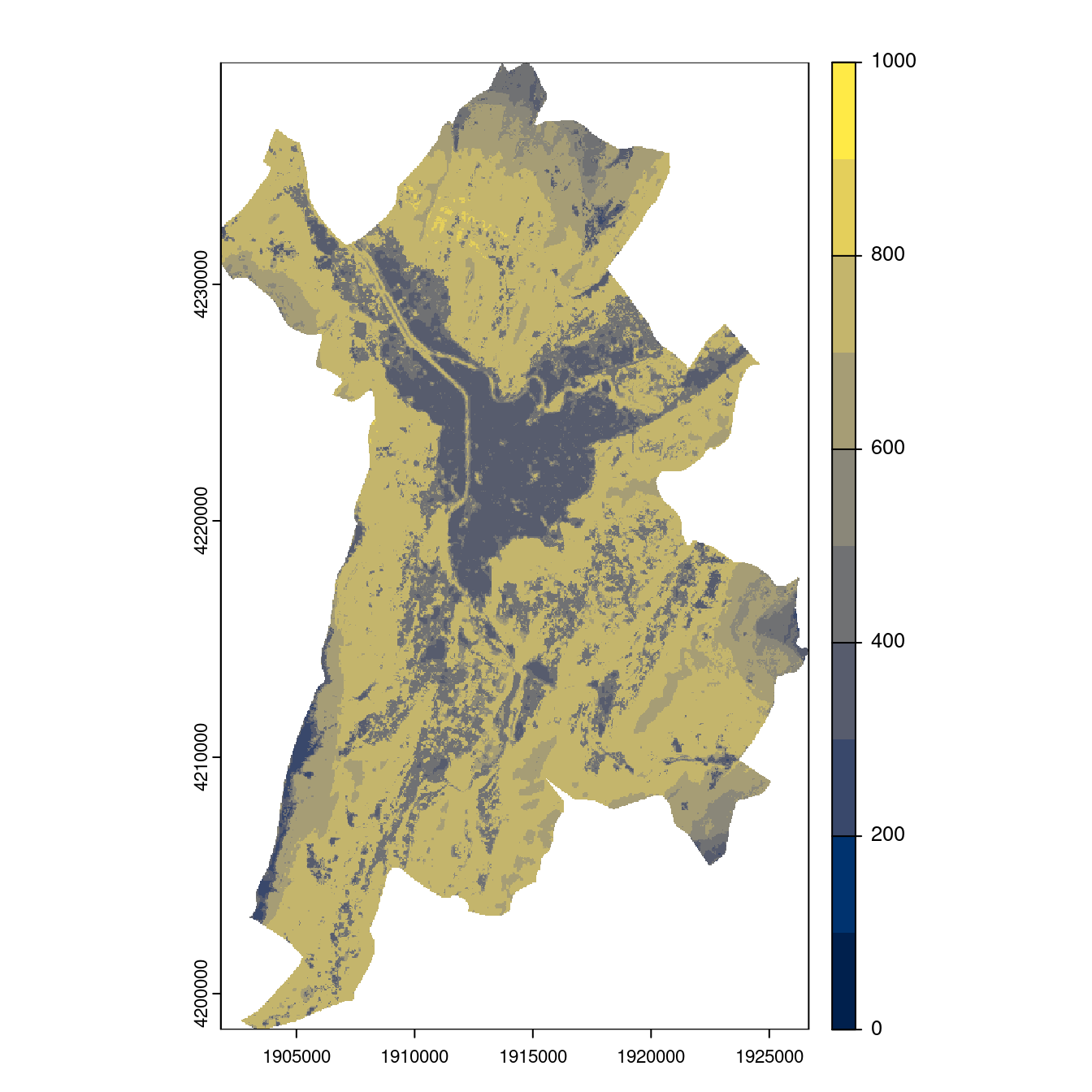 Projection des distributions potentielles contemporaine et futures jusqu'à l'horizon 2100 sous le scénario SSP5-8.5 (modèle d'ensemble, GCM IPSL).