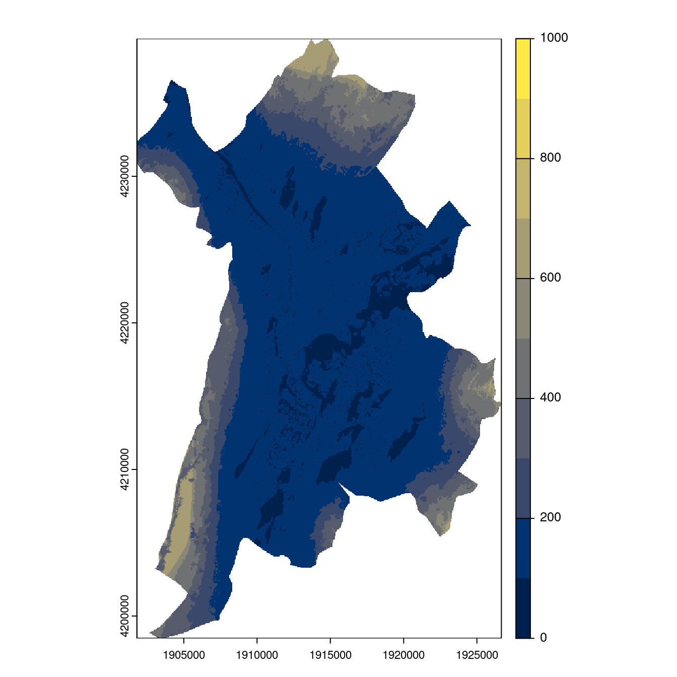 Projection des distributions potentielles contemporaine et futures jusqu'à l'horizon 2100 sous le scénario SSP5-8.5 (modèle d'ensemble, GCM IPSL).