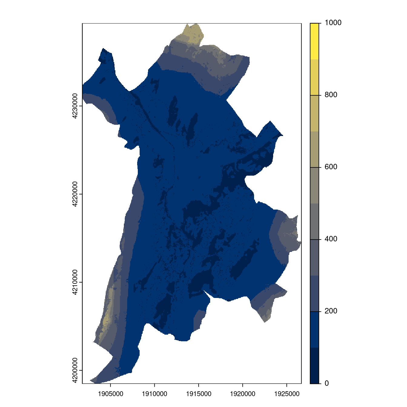 Projection des distributions potentielles contemporaine et futures jusqu'à l'horizon 2100 sous le scénario SSP5-8.5 (modèle d'ensemble, GCM IPSL).