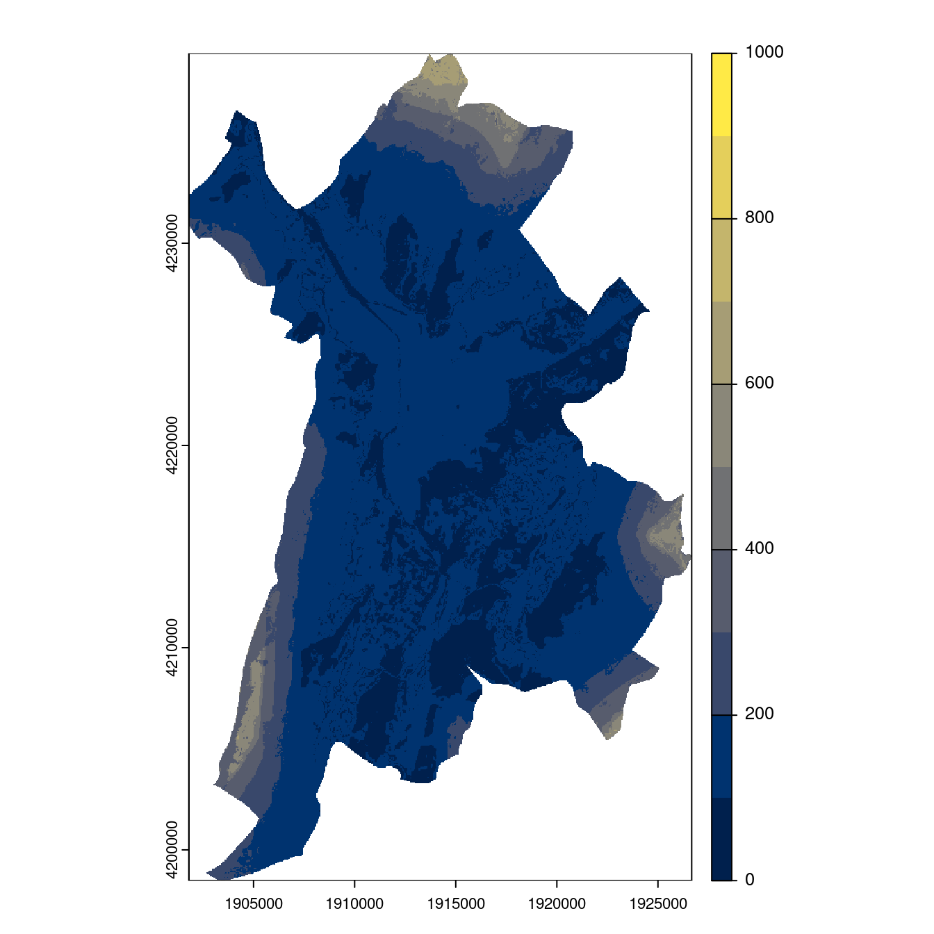 Projection des distributions potentielles contemporaine et futures jusqu'à l'horizon 2100 sous le scénario SSP5-8.5 (modèle d'ensemble, GCM IPSL).