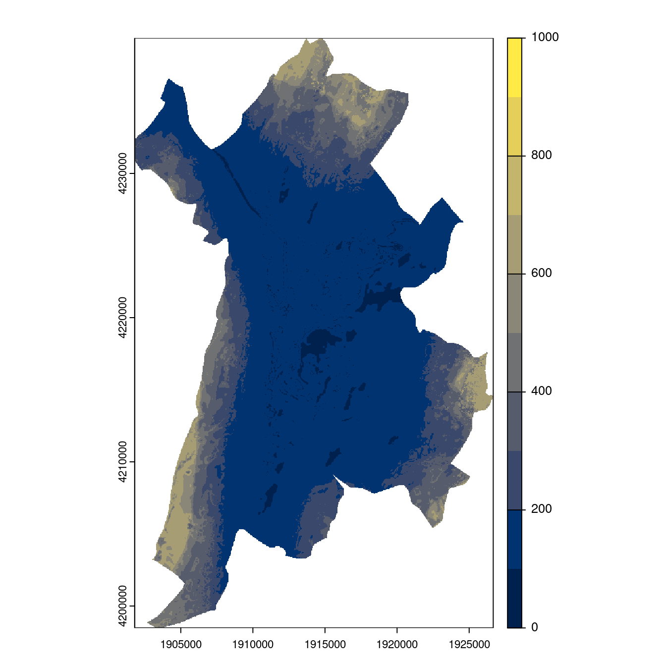 Projection des distributions potentielles contemporaine et futures jusqu'à l'horizon 2100 sous le scénario SSP5-8.5 (modèle d'ensemble, GCM IPSL).