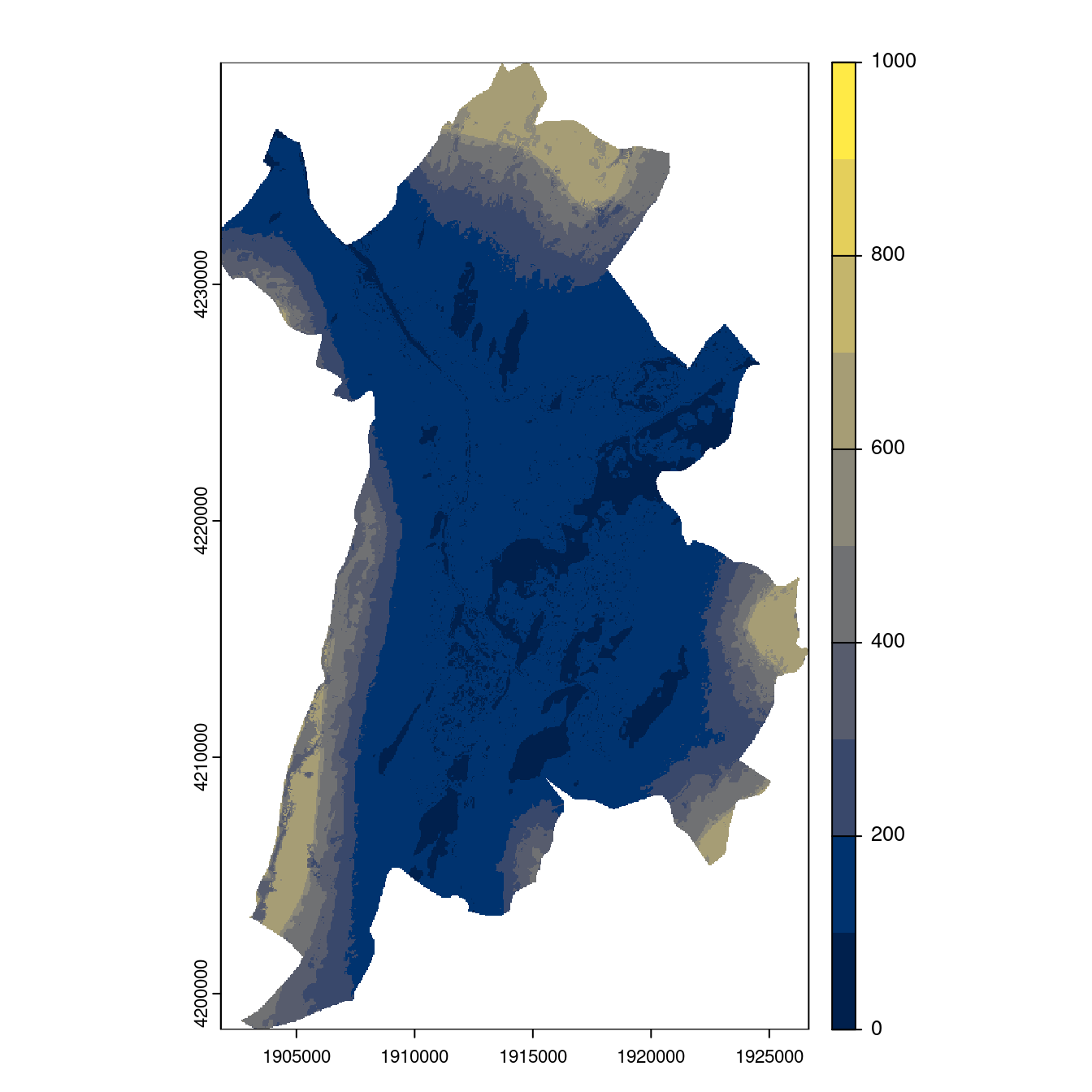 Projection des distributions potentielles contemporaine et futures jusqu'à l'horizon 2100 sous le scénario SSP5-8.5 (modèle d'ensemble, GCM IPSL).