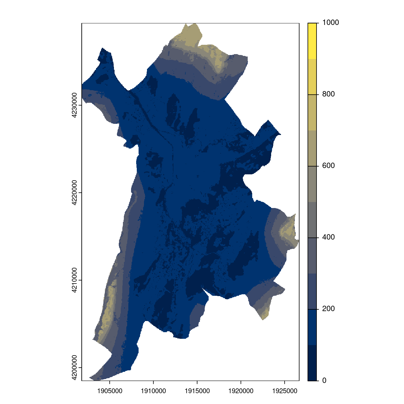 Projection des distributions potentielles contemporaine et futures jusqu'à l'horizon 2100 sous le scénario SSP5-8.5 (modèle d'ensemble, GCM IPSL).