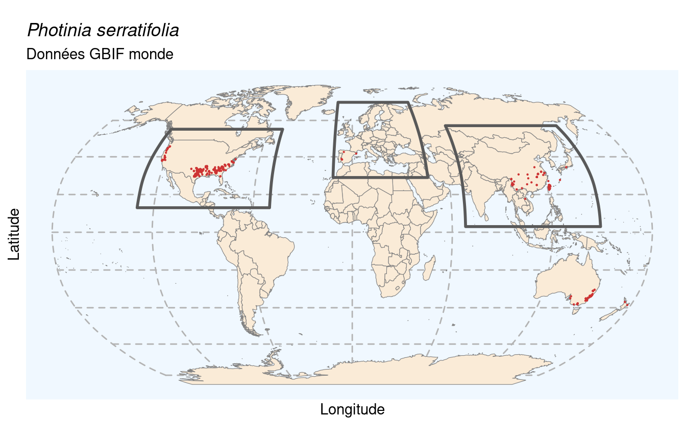 Occurrences de Photinia serratifolia dans le monde.